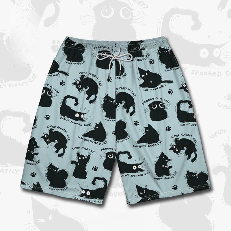 Cartoon Black Cat Boxing Muay Thai Kickboxing Training Shorts Print Martial Art Boxer Unisex Men Women Kid Fighting Fitness Sport Gym Workout