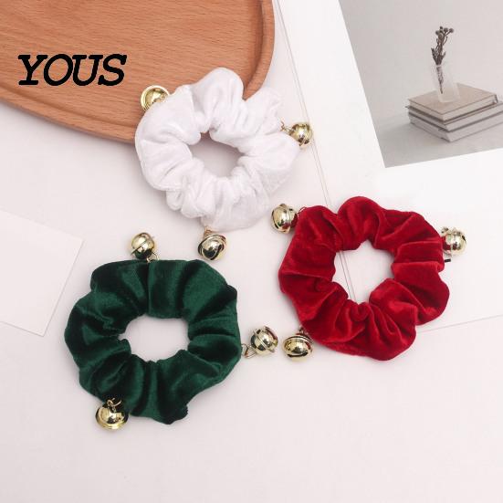 Holiday Ponytail Holders Christmas Velvet Hair Scrunchies with Bells, Elastic Ties for Retro Style Women Girls, Winter Festive Hairstyles Bands Thick