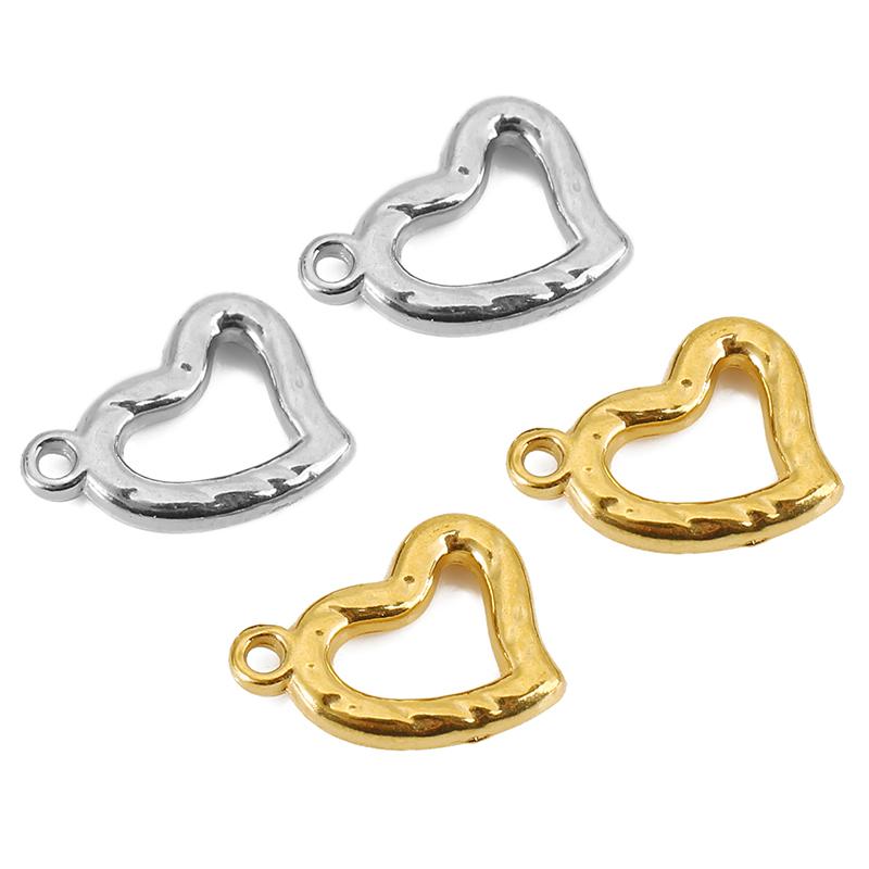 5pcs Never Fade PVD Stainless Steel Necklace Charms Lot Earrings Pendants Heart Charms for DIY Bracelet Findings Jewelry Making