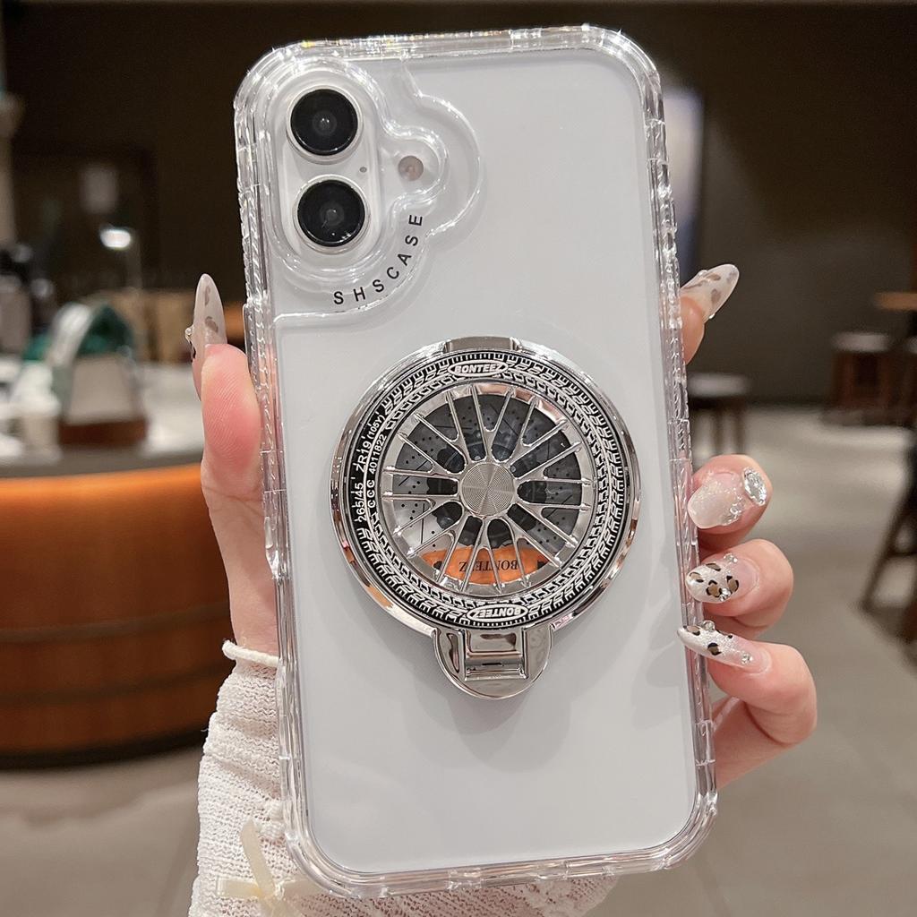 For iPhone 16 Plus Clear Case Compatible with MagSafe Gyro Design PC+TPU Phone Cover with Kickstand