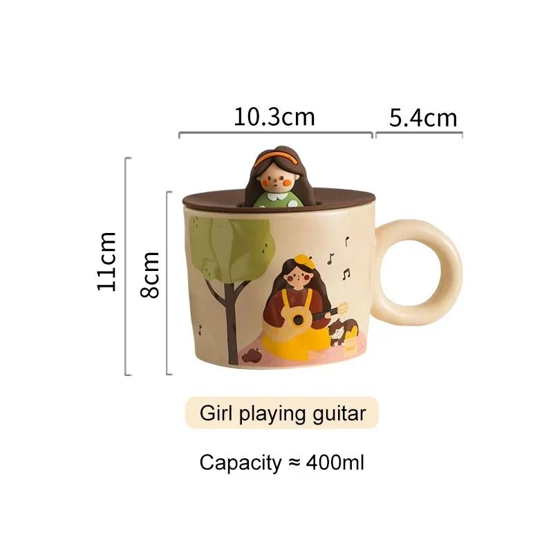 Ceramic Dinner Plate Bowl Cup with Lid Household Cute Girl Tableware Rice Bowl Cartoon Breakfast Plate Coffee Mug Birthday Gift