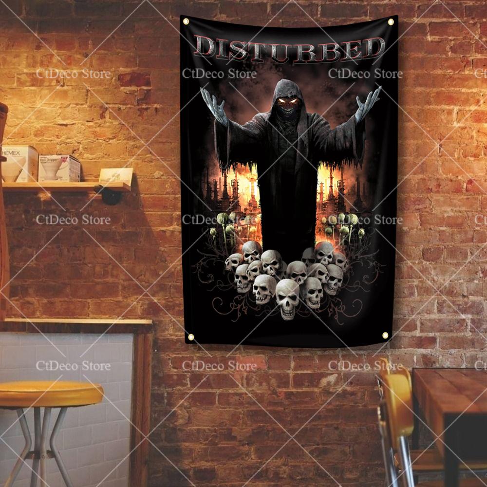 

Disturbeds Гобелен Четыре отверстия Полиэстер Цифровая печать Флаг Рок-группа Наружная Внутренняя Декорация Комната Гараж Сад 29x37in