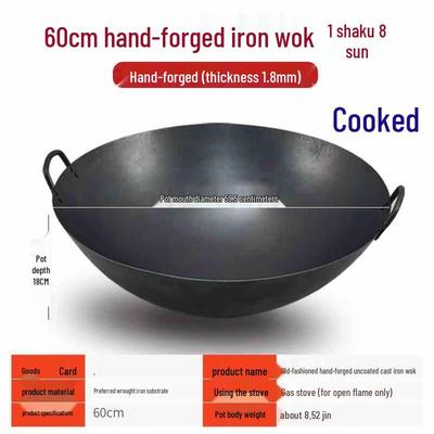 HDST 60cm Schmiedeeiserner Wok mit Doppelgriffen