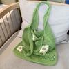 Ins Fashion Sweet Flower Knitted Hollow Tote Bag Large Capacity Shopping Bag Ladies Simple Retro Shoulder Bag Handbag for Women
