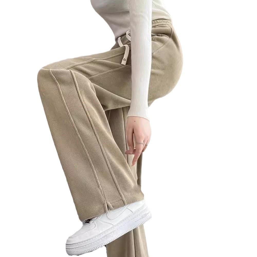 Schlanke Chenille Hose mit hohem Bund im Bananenschnitt - Damen Straight Leg für alle Jahreszeiten