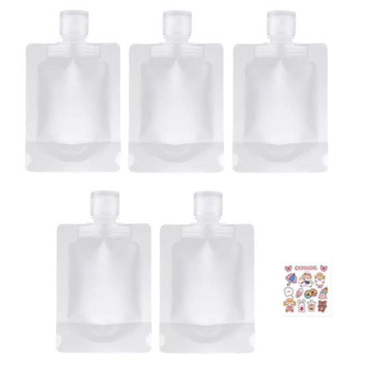 

5 шт. Дорожный набор для розлива, упаковочные пакеты, прозрачный, герметичный, без запаха, одноразовый, шампунь, средство для умывания, крем для лица, лосьон, сумка для хранения 100ML