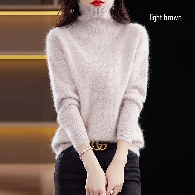 Mink Cashmere High-Neck Loose Pullover: Women's Thick Knit for Autumn/Winter 2025