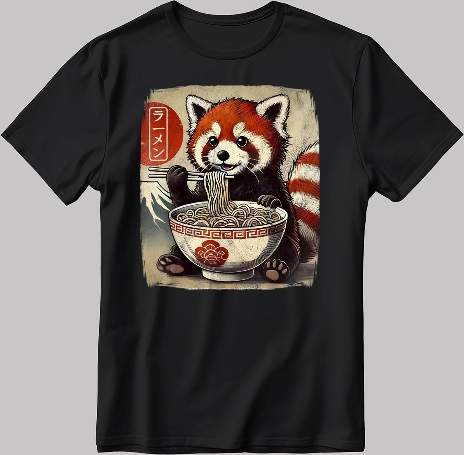 Raccoon Eating Ramen Black White Men/ Women T-Shirt AA04 3XL