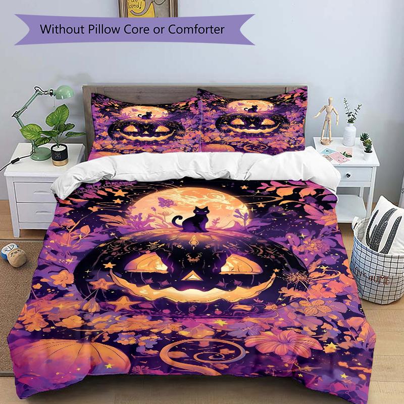 

3pcs Halloween Pumpkin Print Cover Set Ultra Soft, Breathable, and Comfortable Bedding with Stylish Design for Bedroom and Guest Room Decor 1 Cov 135x200cm