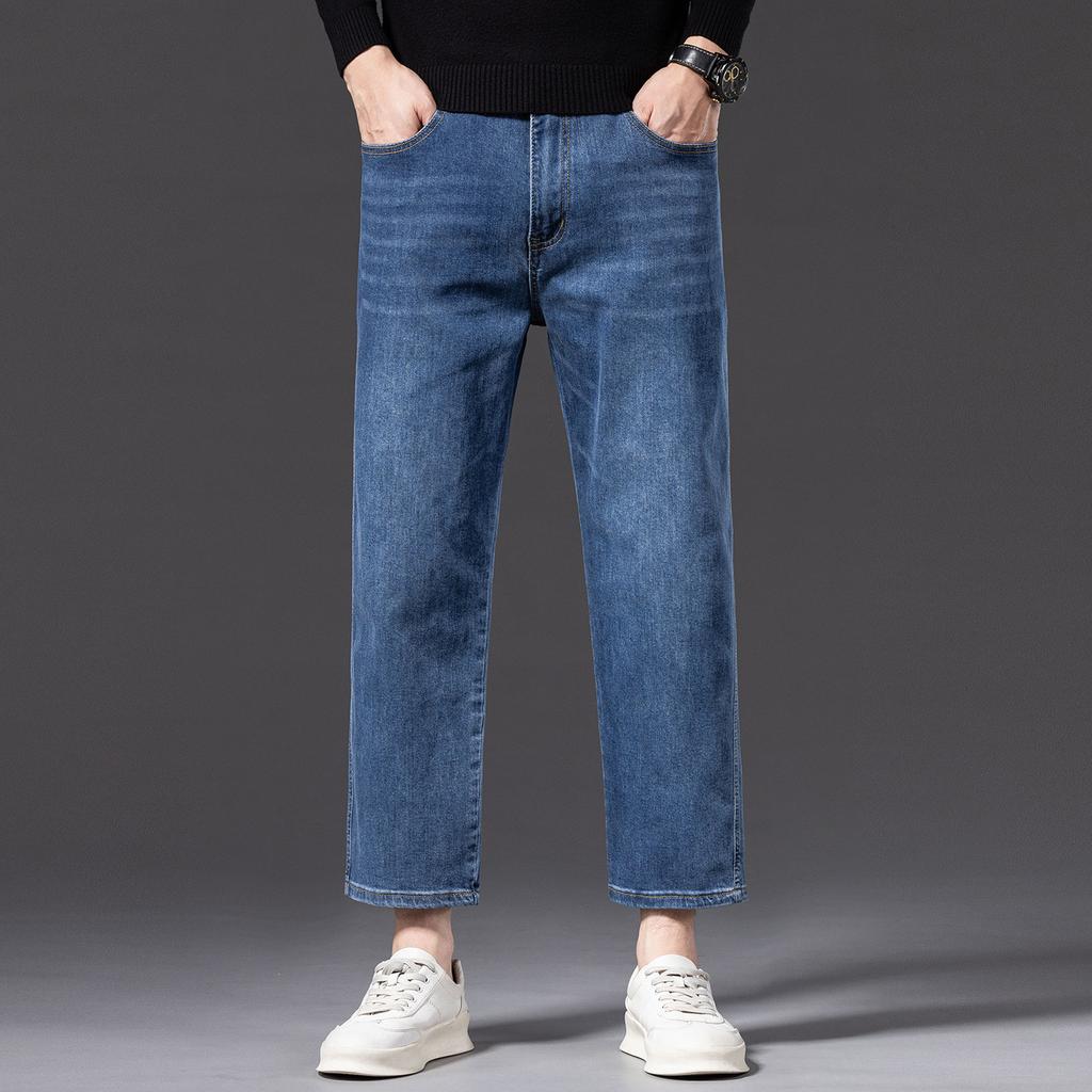Small Jeans Men's Pure Cotton Loose Straight Wide-leg Elastic Casual Versatile Trendy Denim Trousers