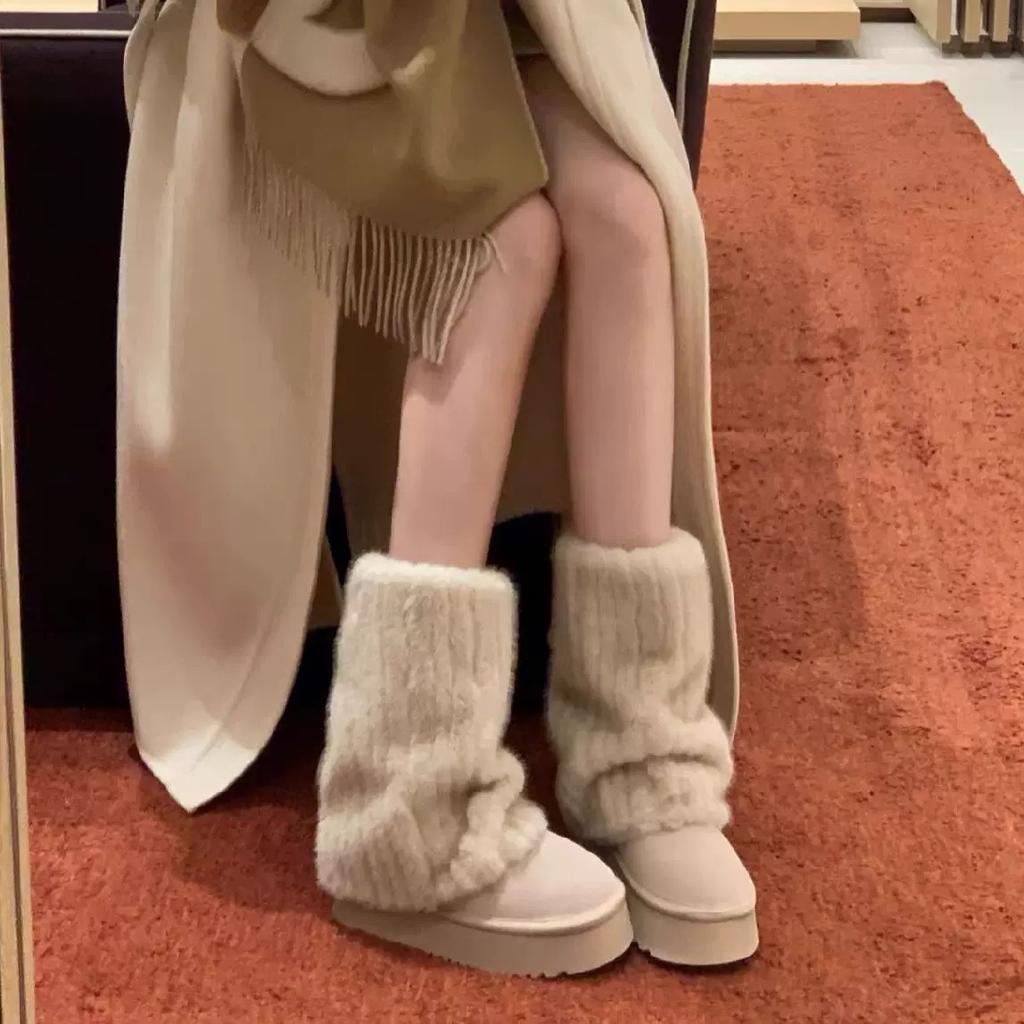 Iceland Schneestiefel für Damen mit erhöhter Innenhöhe, dicke Sohle, rutschfest, mittelhoch, flauschig, warm und aus Samt, Baumwollschuhe von Northeast