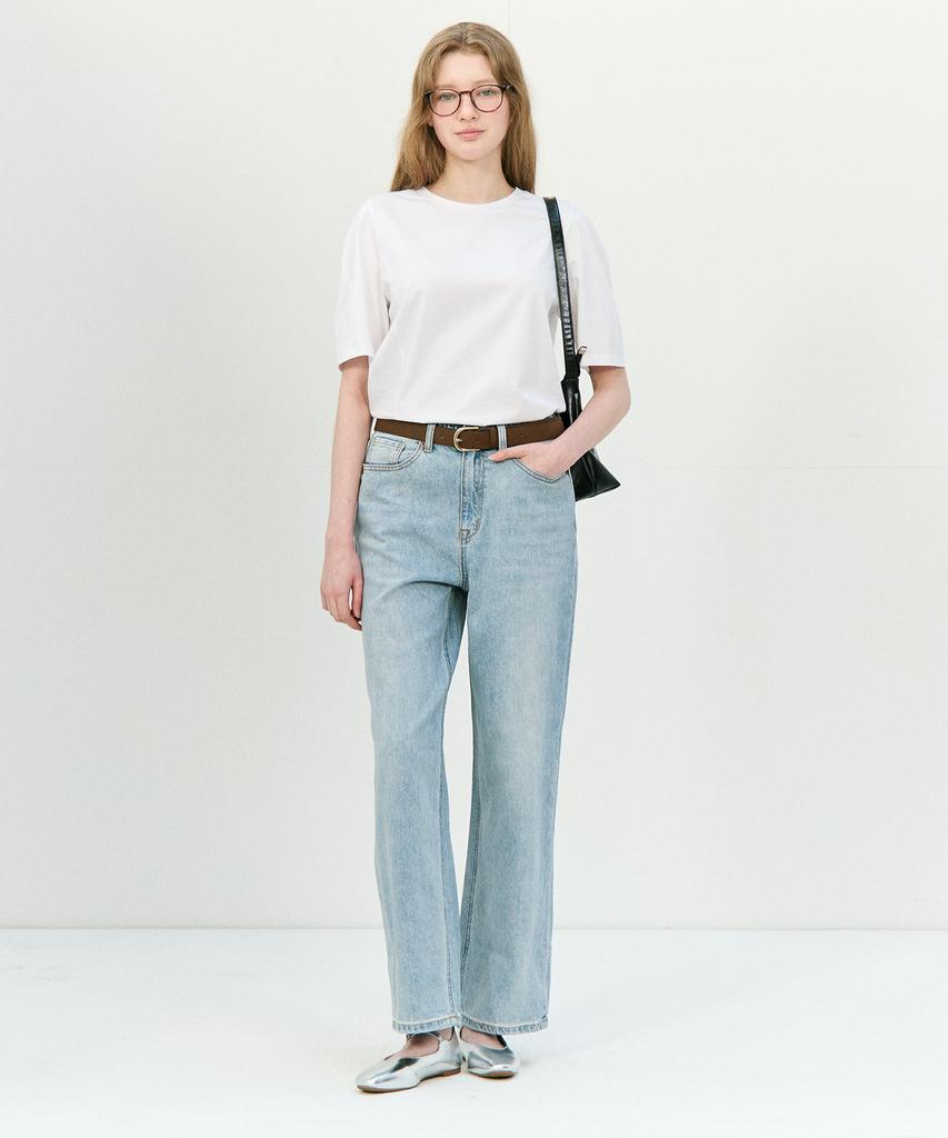 BASIC HOUSE Women'S Silket Sleeve Modulation Short Sleeve T-Shirt White Lzts3213