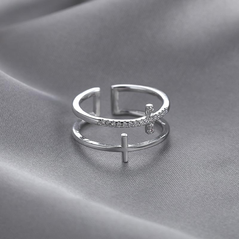 Gold Color Double Cross Flashing Zircon Open Rings for Women Student Korean Index Finger Ring 2022 Fashion Jewelry