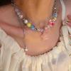 Color Candy Beaded Necklace Girl Sweet Girl Pink Star Love Pendant Collarbone Chain New