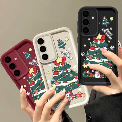 Buon Natale Albero di Natale Pupazzo di Neve Motivo Custodia Per Samsung Galaxy S24 FE S23 Ultra A16 A55 A54 A35 A34 Morbida Silicone Antiurto TPU Opaca Copertura Telefono