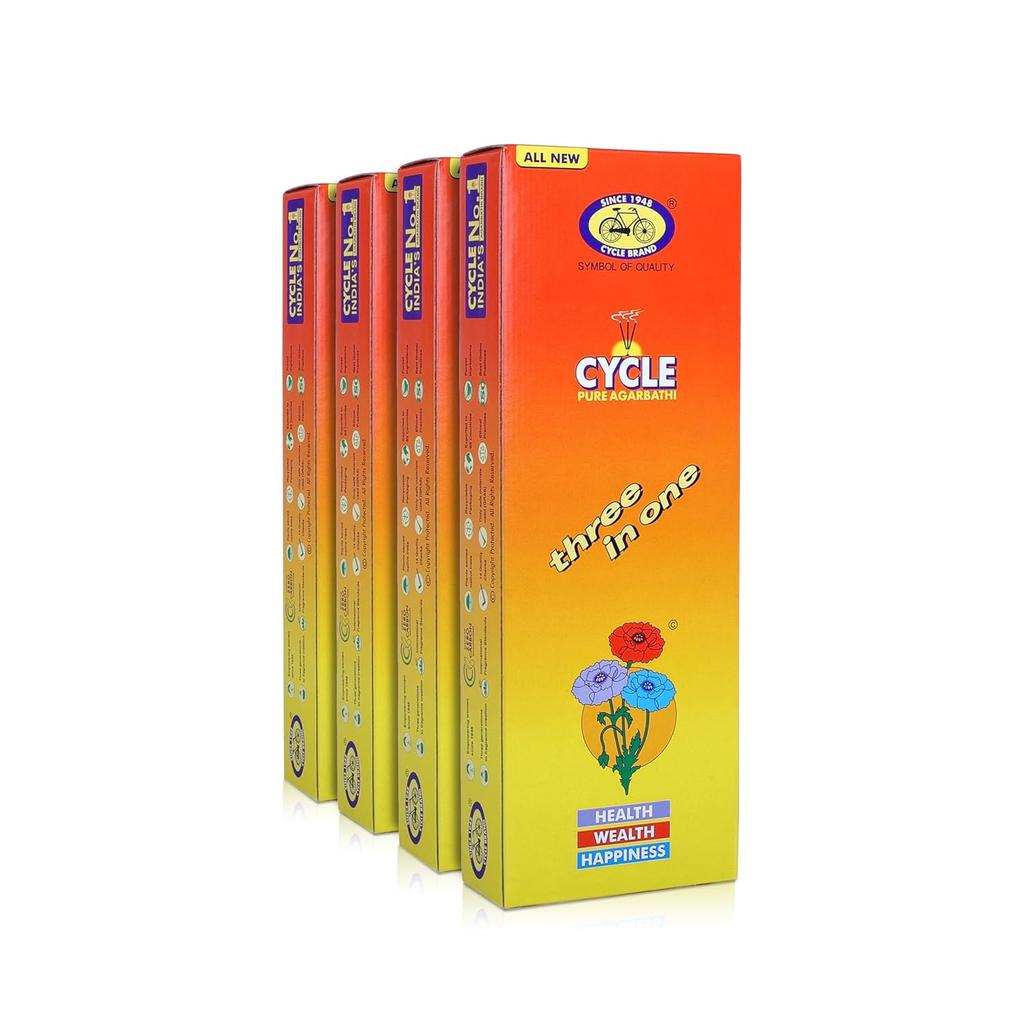 Cycle Pure Agarbatti Three in One Incense Sticks Pack of 4 (250gm per Pack) Floral Woody Lily Fragrance for Puja Meditation