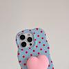 Korean Style Polka Dot Heart Stand Compatible with iPhone 16 Pro Max Apple 17 Phone Case 15/14 Two-in-One Case