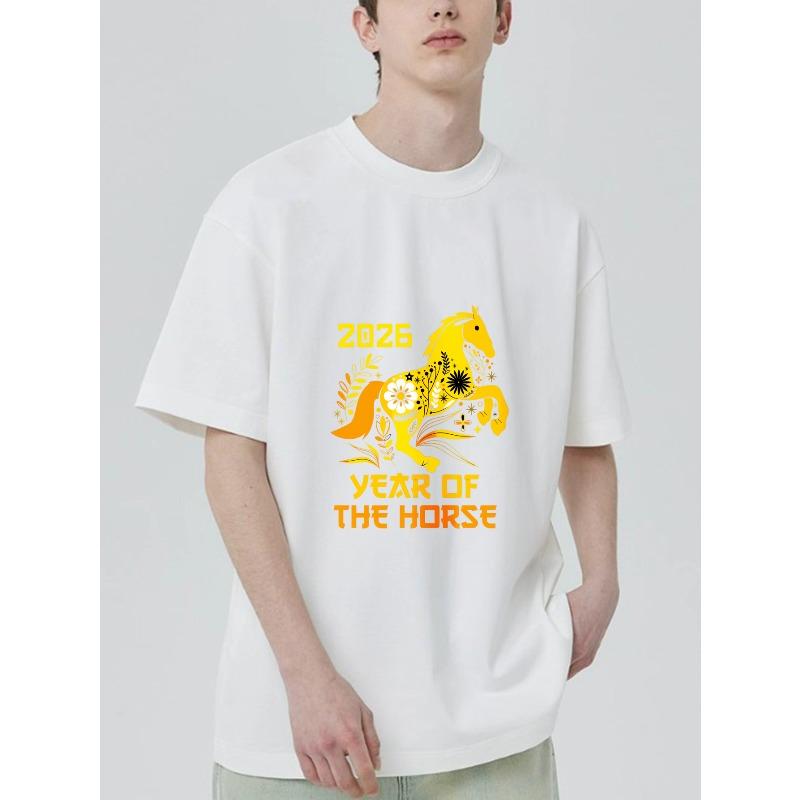 

Black T Shirt With 2026 Year Of The Horse Floral Design For Casual Wear XXXXL білий