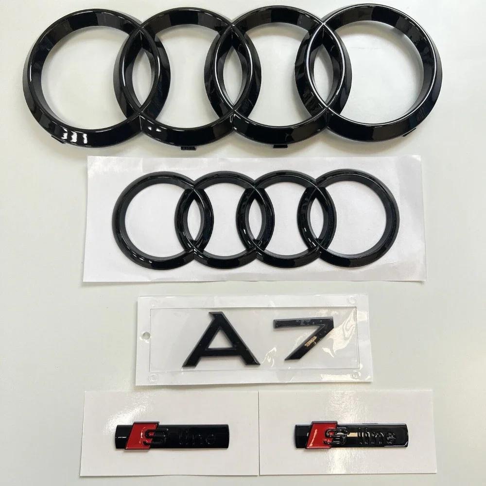 B A7 2012-2018 4 Ring logo ABS Black Car Hood Front Bonnet Grill Rear Trunk Emblem Badge Sticker A7 mark SLine Emblem