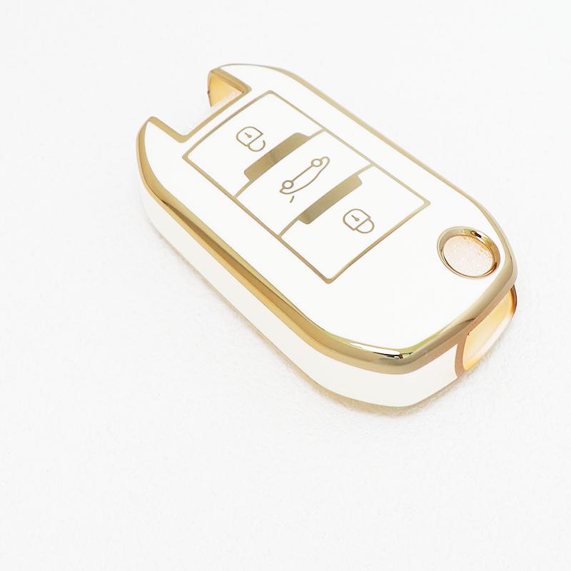 Gold Edge TPU Auto Keyless Protector For Citroen C3 C4 C5 Cactus C6 C8 Car Key Case Cover Fob For Peugeot 508 2008 3008 5008 208 301 307 308