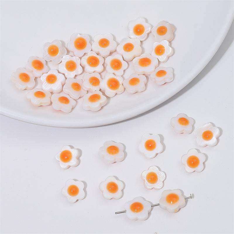 Natural Freshwater Shells Flowers Beads Double-Sided Egg Yolk for DIY Jewelry