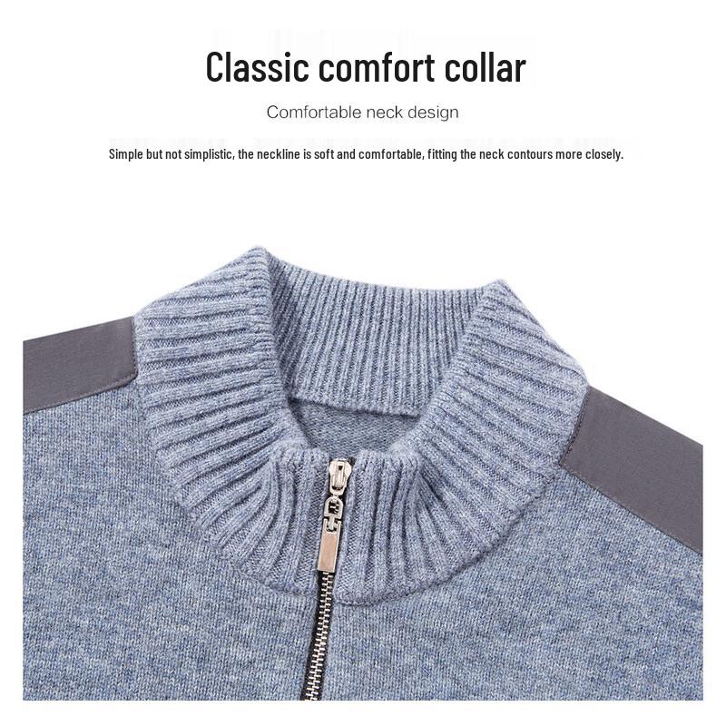 Luozi Men's 7-Gauge Thickened Half-Zip Stand Collar Wool Sweater