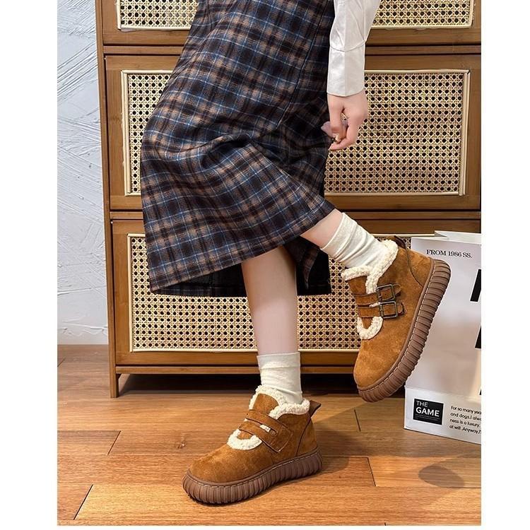 Fleece warm snow boots women's 2025 winter new temperament French furry short boots fashion versatile cotton boots