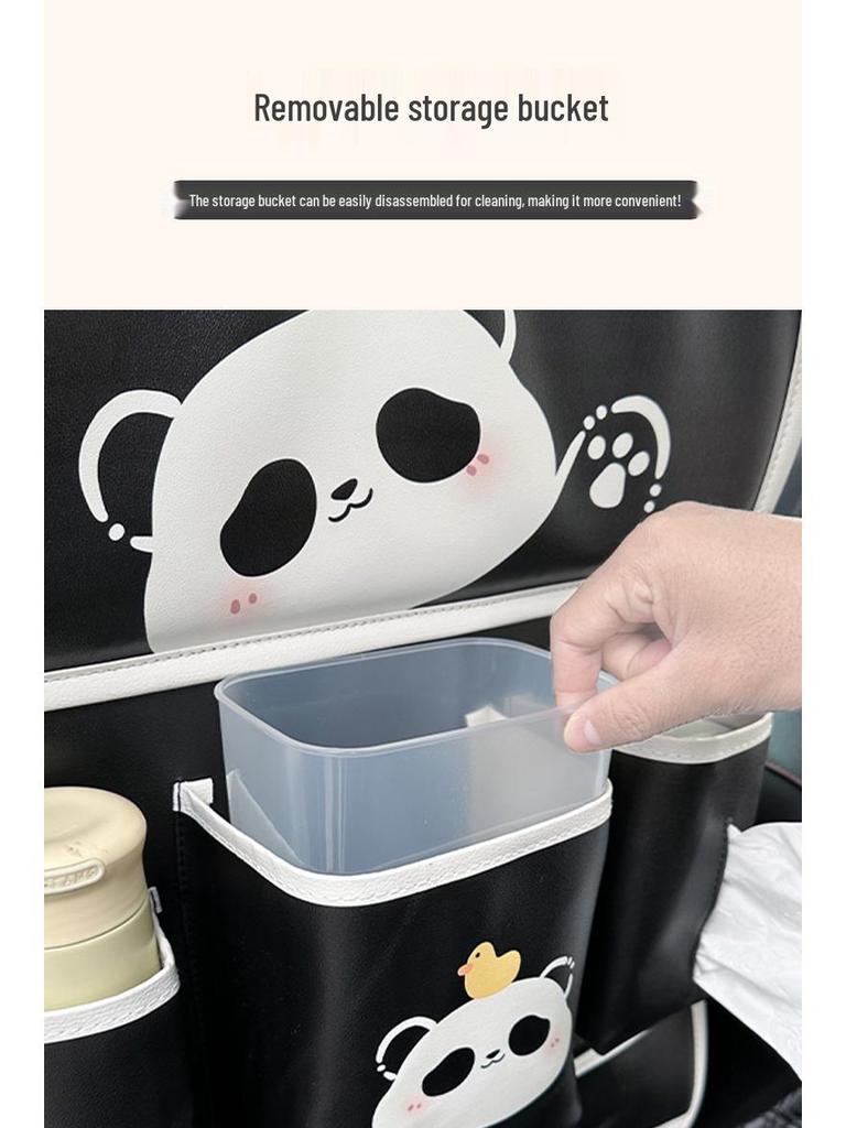 Panda Car Organizer: Multifunctional Hanging Storage, Cute Cartoon Interior Protective Pad