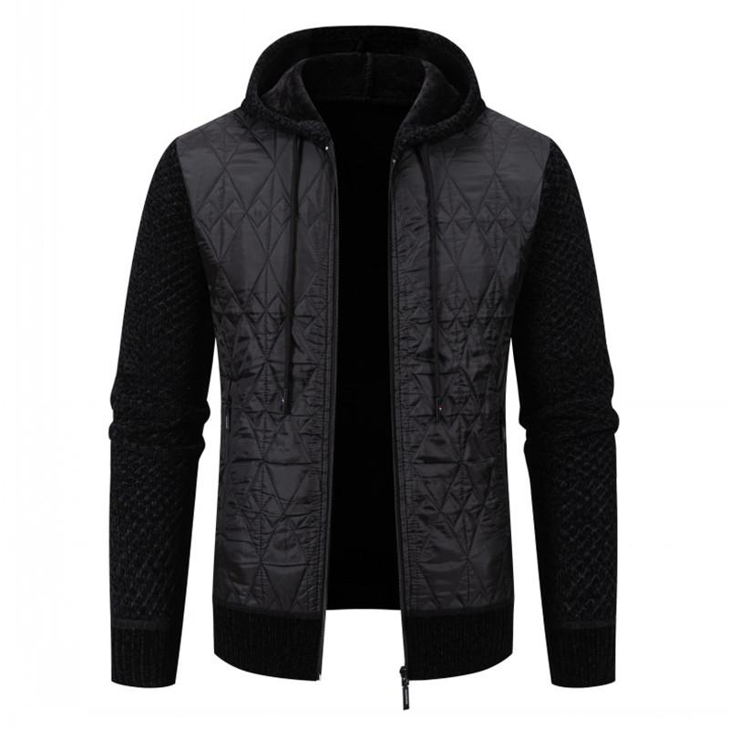New Autumn Winter Men's Hooded Knit Cardigan Men Thick Fashion Patchwork Knitted Sweatercoat Mens Warm Casual Sweater Jackets