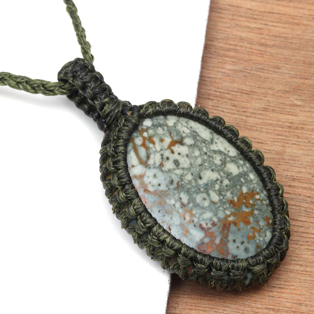 Jasper Macrame Handmade Necklace Gemstone Jewelry Thread 20-36''Ad Pendant