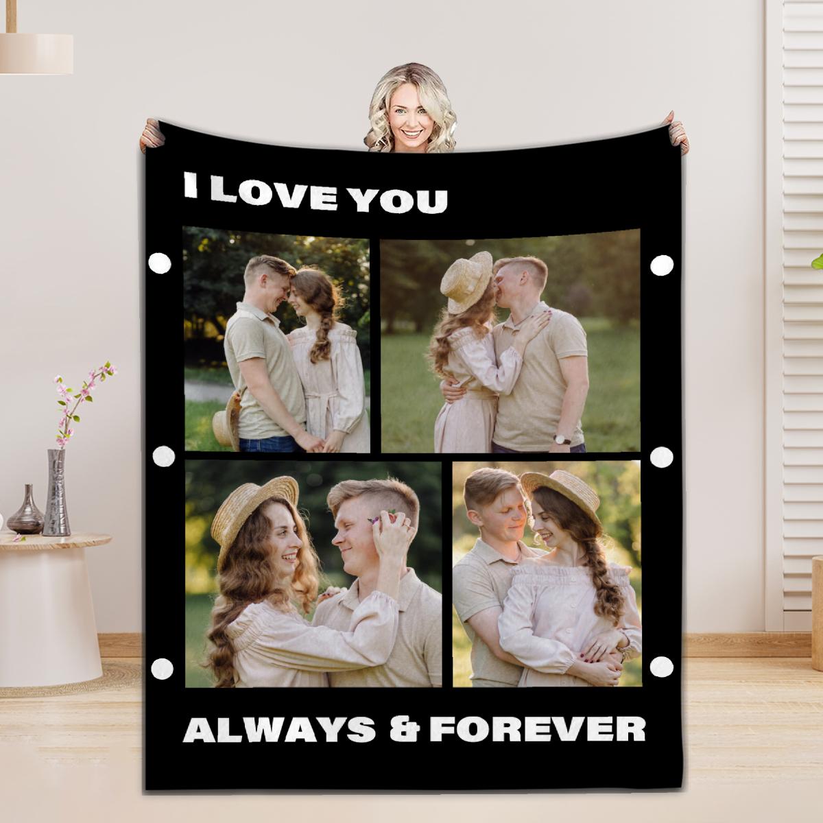 

2026 Custom 4 Photos Flannel Blanket I Love You Soft Blanket For Sofa Camping Nap Leisure Blankets Birthday Gifts For Home Decor 75x100cm