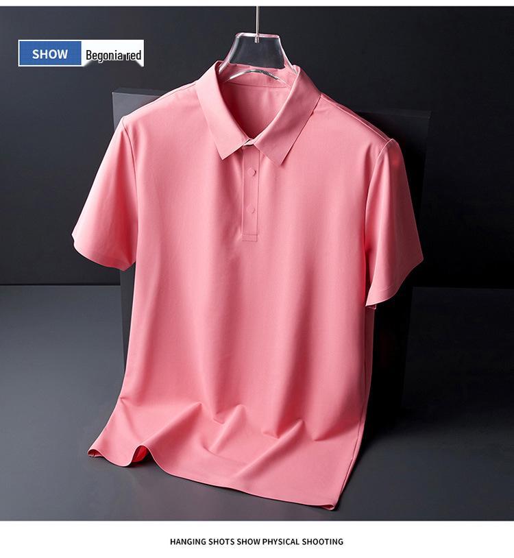 Ice Silk Men's Stretch Polo Shirt: Summer Lightweight, High-End Business Casual, Short Sleeve, Turn-Down Collar