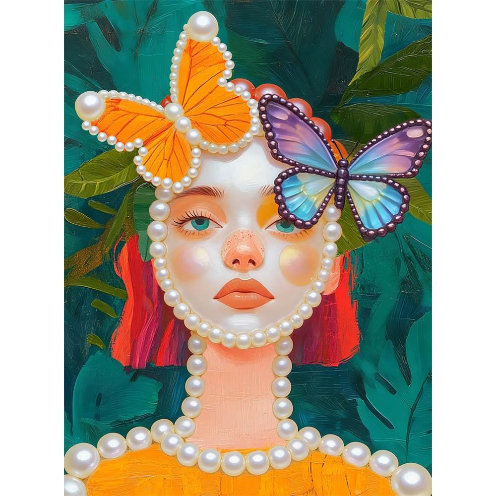 

DIY Girl and Butterfly Pearl Diamond Art Kits Without Frame 30x40cm Gem Art Diamond Painting Kits for Adults/Beginners Gift Idea Home Wall Decor 30x40cm
