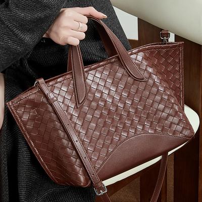 Genuine Leather Niche Design Woven Tote Bag for Women 2025 New Commuter Versatile Large Capacity Handbag Crossbody Bag