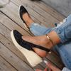 Women Straw Woven Wedge Heel Thick Bottom Sandals Female Solid Platform Open Toe Sandals 2026 Spring New Fashion High Heel Shoes