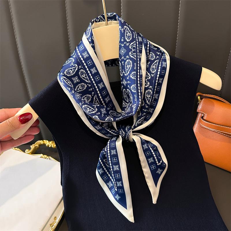 

Long Narrow Paisley Pattern Silk Feel Double-Sided Scarf Luxary Small Silk Scarves for Women Lady Headband Shawl Hairband 14x147cm