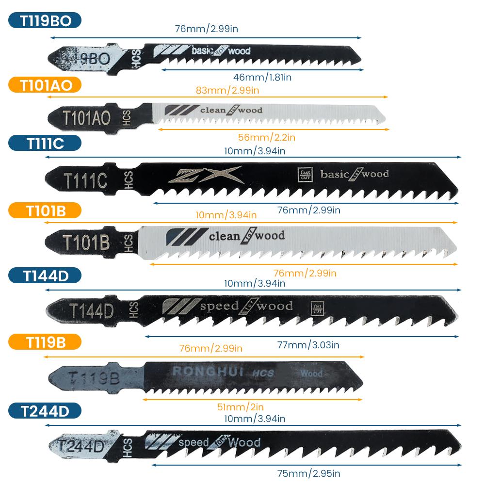 12Pcs Jig Saw Blades Set for Metal Wood Plastic Cutting T-shaped Shank Curve Saw Blade Fast Cutting Precision Grinding Saw Blade