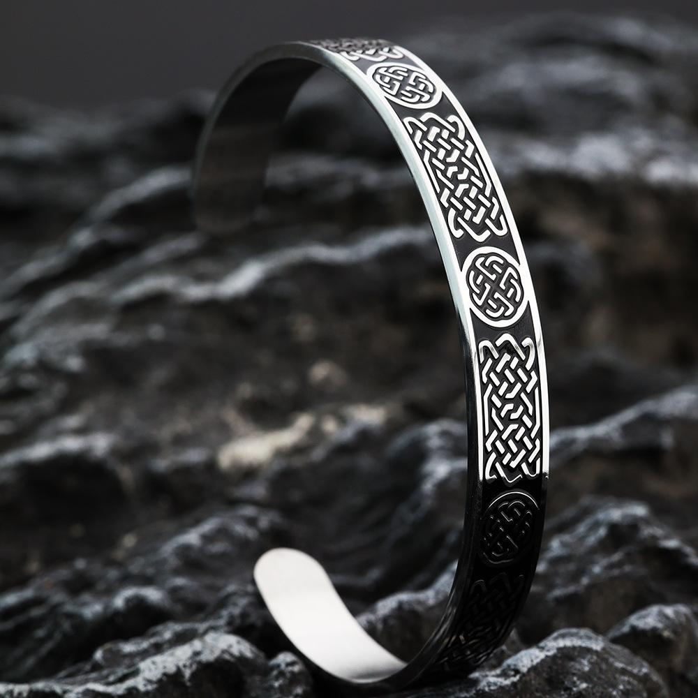 Vintage Stainless Steel Open C-Shaped Solid Celtic Knot Bracelet Unisex