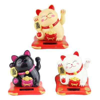 Solarbetriebene Maneki Neko-Glückskatze, die chinesische Glückskatze begrüßt, winkt mit der Hand und winkt Glückskatzenfiguren für die Inneneinrichtung