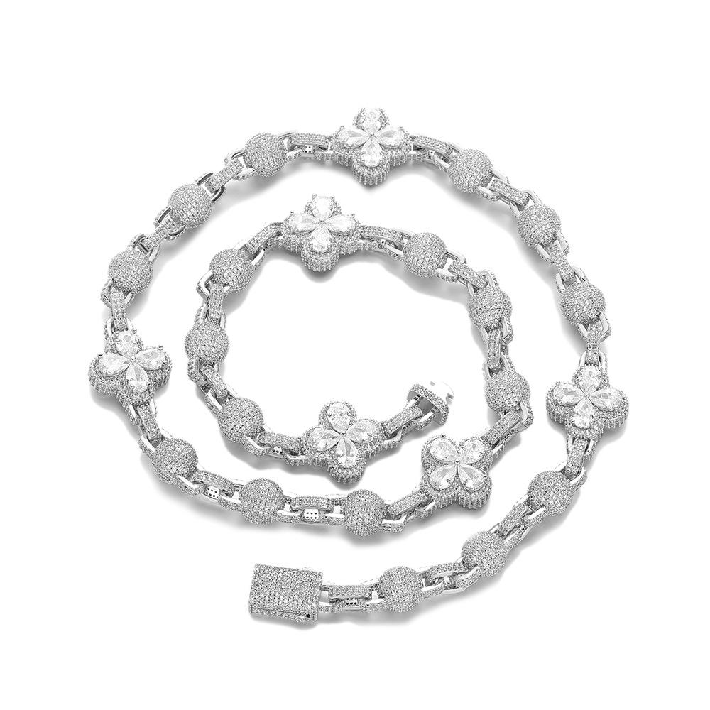 

European and American hip hop four-leaf clover geometric bead chain sweater necklace design sense necklace unisex trend jewelry Bracelet 8inch (length about 20.5cm) платиновый