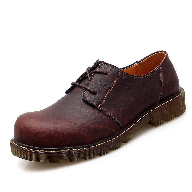 Plus Size Autumn and Winter Men's Leather round Head Retro Casual Shoes Leather Shoes Outdoor Shoes
