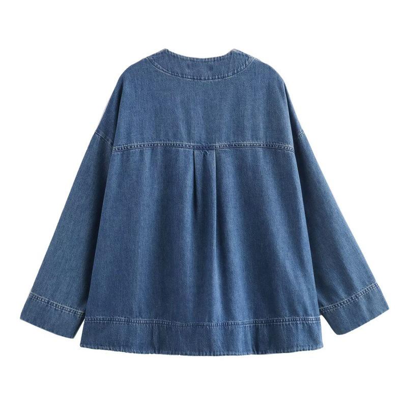 2026 Women's Street Fashion: V-Neck Drop Shoulder Denim Jacket