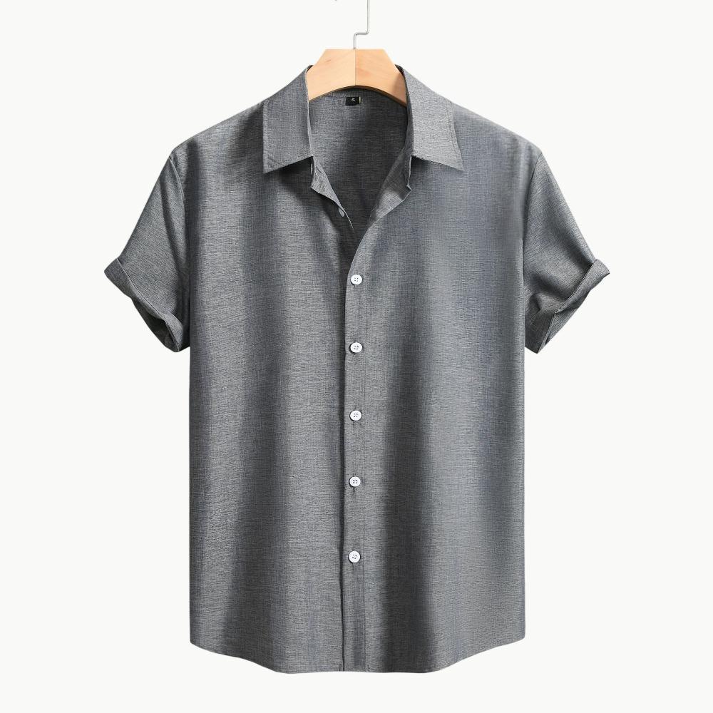 

2025 Лето Новая мужская рубашка с короткими рукавами Модная повседневная свободная удобная однотонная рубашка с лацканами для пляжа с короткими рукавами для мужчин XXXL темно-серого