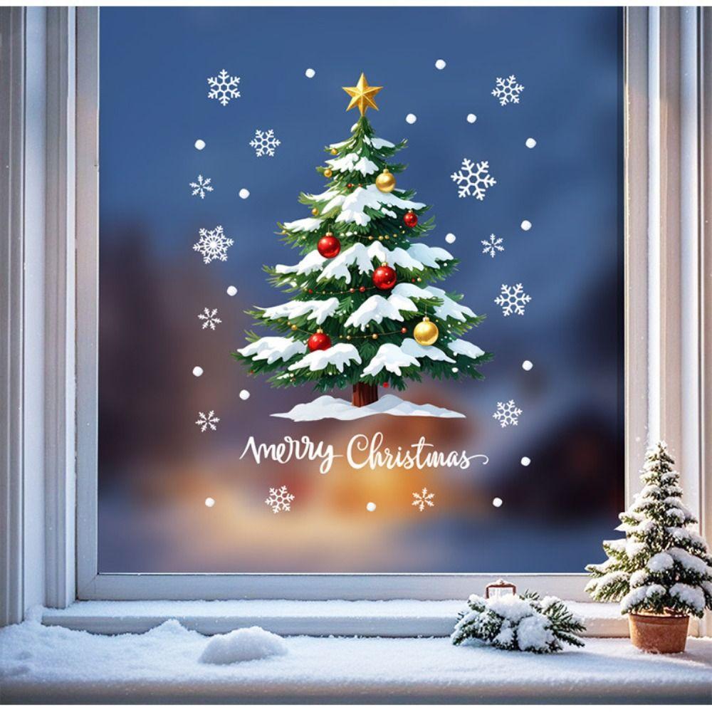 Large Christmas Window Sticker Removable PVC Christmas Tree Wall Stickers Waterproof Electrostatic Sticker New Year