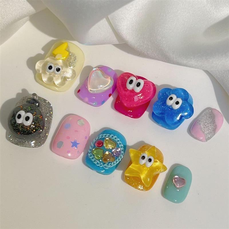 

Handmade Kids Wear Nail Girl Handmade Wear Nail Candy Color Cute Cartoon Nail Stickers Short Xs, Candy Color goblins short Square