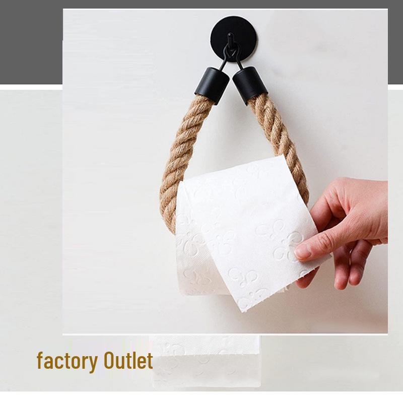 Black Matte Wall-Mounted Hemp Rope Paper Towel Holder for Kitchen & Bedroom