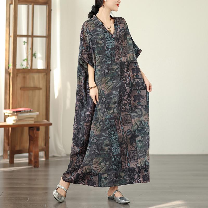 DIMANAF New 2026 Women Plus Size Spring Summer Beach Long Dress Loose Oversize Maxi Floral Print Vintage