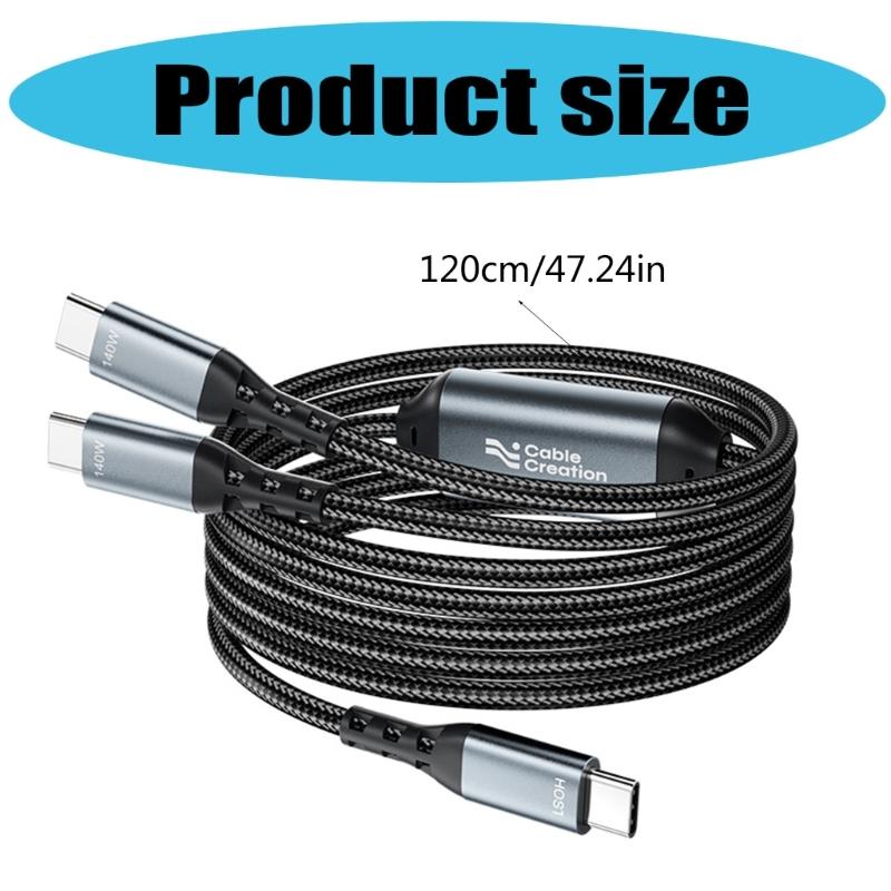 USB C To Double USB C Data Cord 140W Super Fast Charging Cable Wire 480Mbps Fast Speed Data Sync Splitter Line