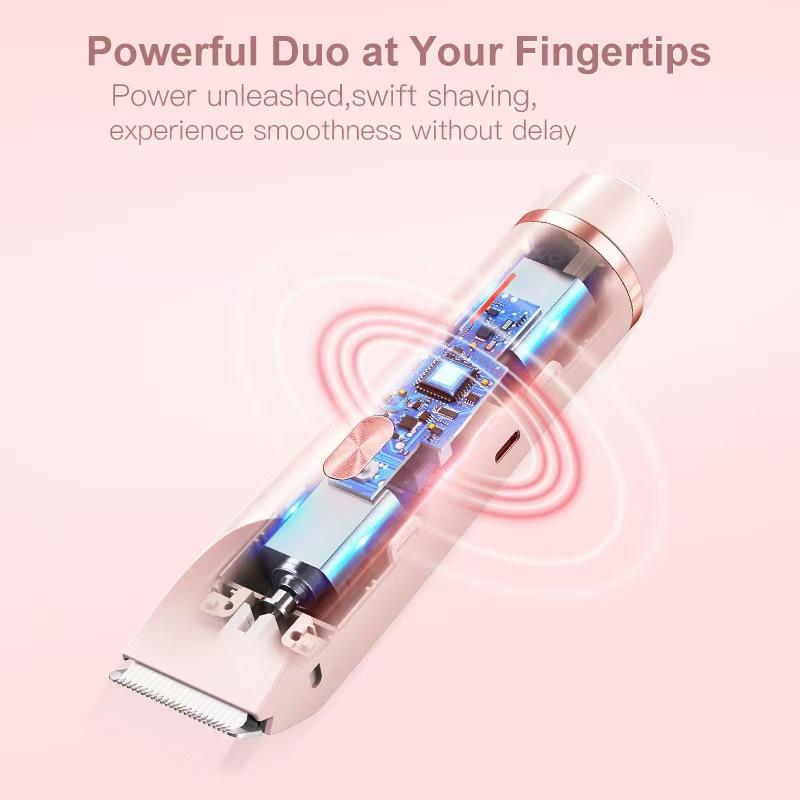Rechargeable Wireless Electric Hair Clipper 2-in-1 Dual Blade Women's Bikini Trimmer Underarm Arm Private Area Pubic Hair Leg