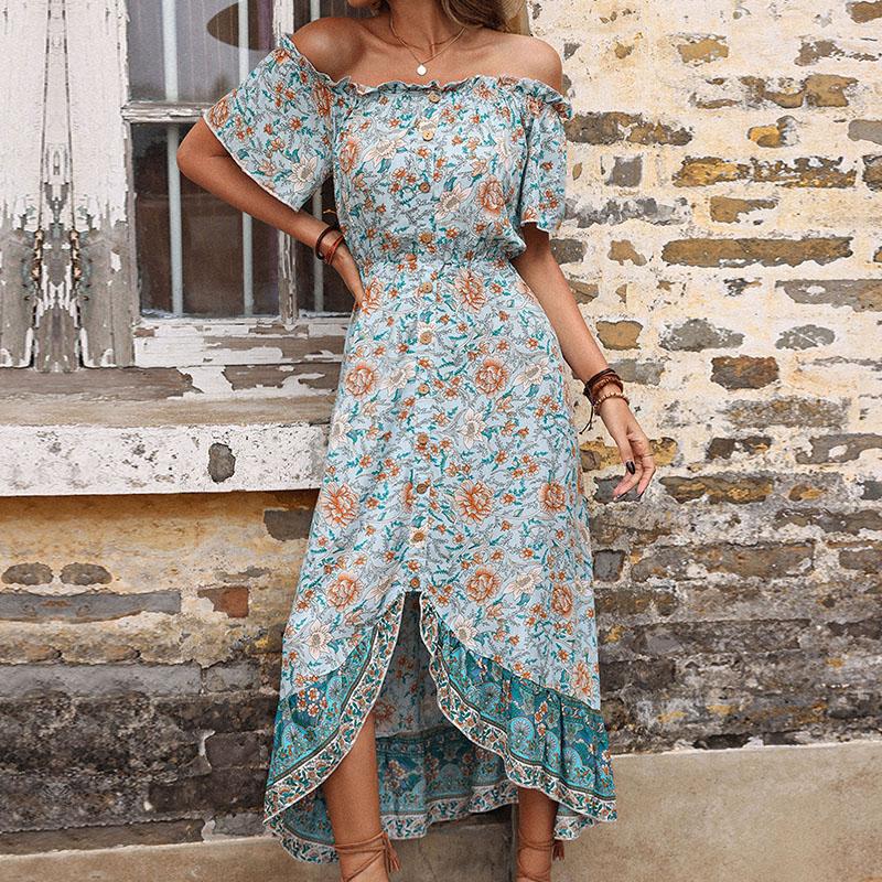 

YYFS женские винтажные летние весенние повседневные платья с коротким рукавом и высокой талией с цветочным принтом XXL зелёный